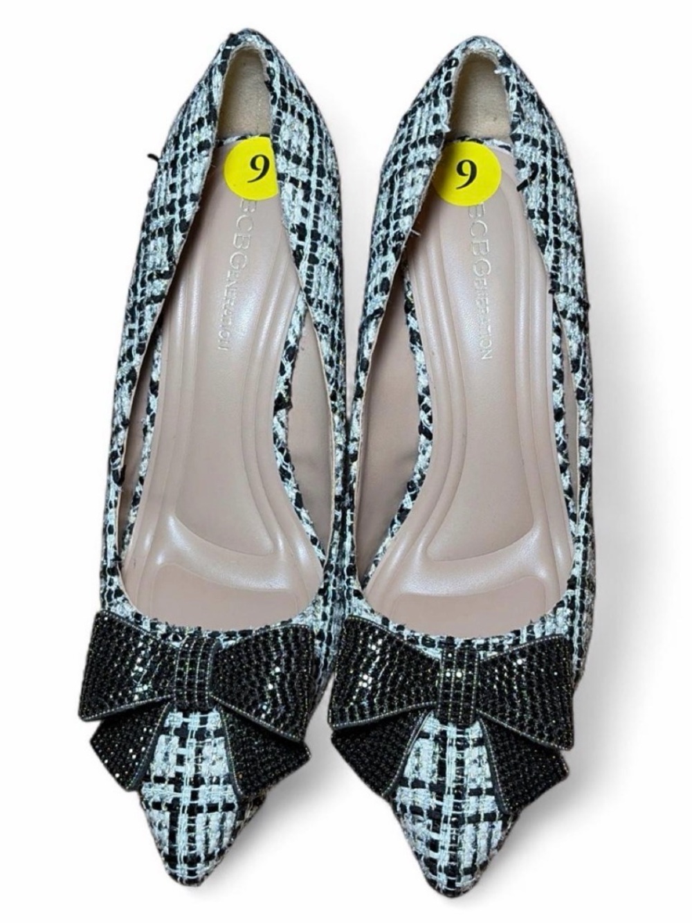 BCBG tweeted heels with Sparkly bow.